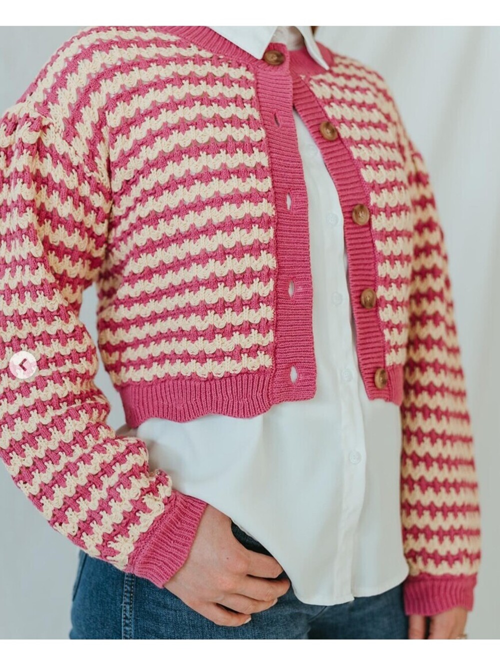 Lush Stripe Open Knit Cardigan Sweater - Women's Large